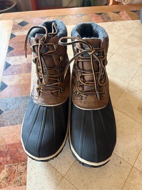 Women’s Brown and Black Insulated Rain & Snow Boots - Lace-Up Winter Boots